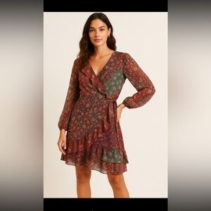 Maeve/Anthropologie/Boho/Ruffle/Floral/Dress/L/Dress/Lined/Patchwork Print